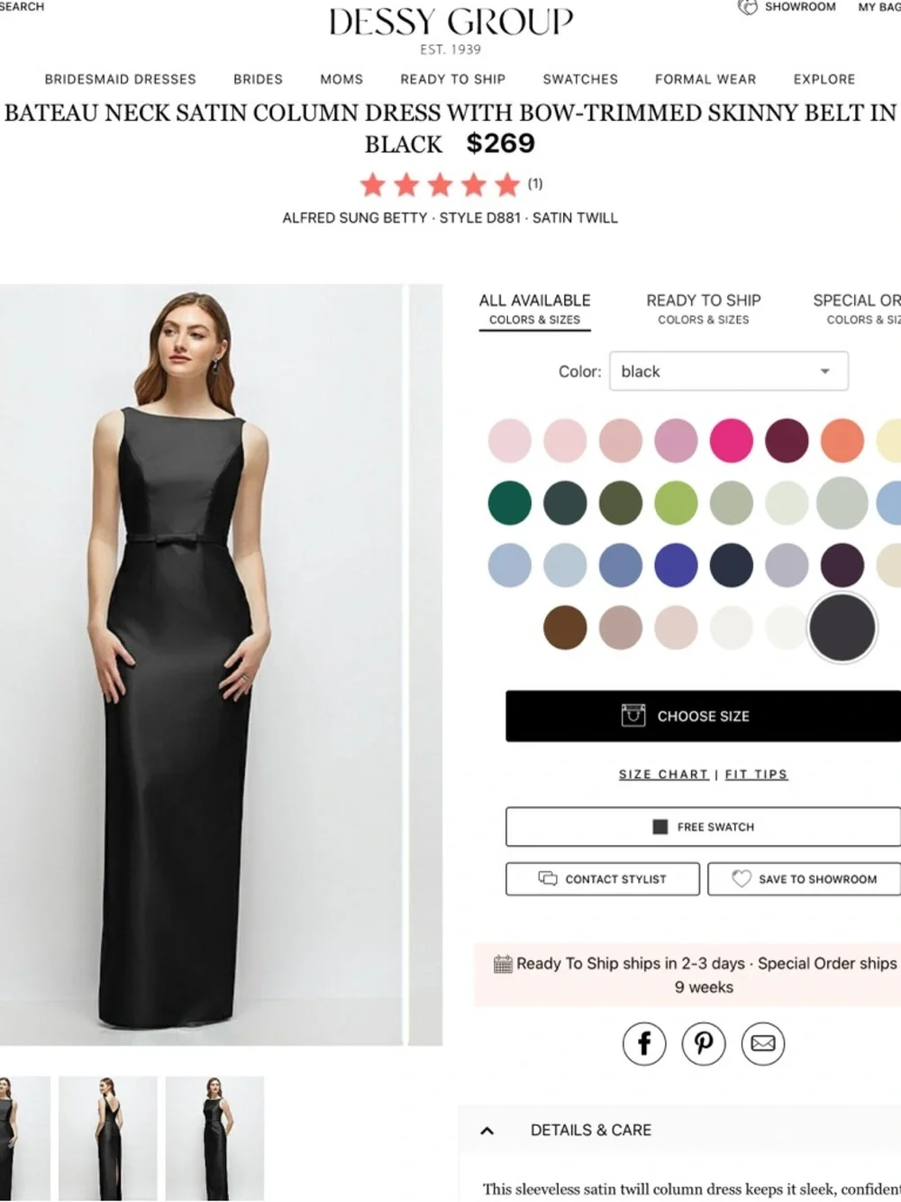 ALFRED SUNG Black Satin Bateau-Neck Maxi Dress - Picture 1 of 7